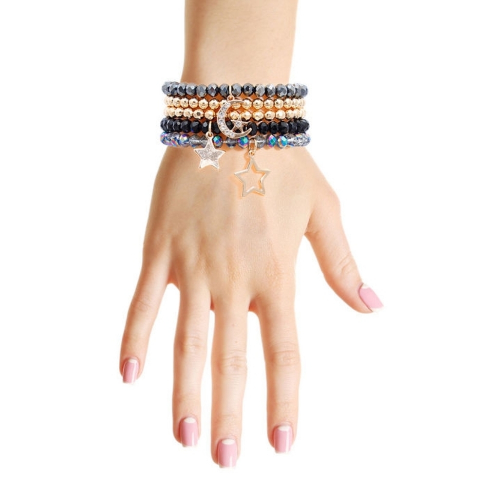 Celestial Black and Gold Glass Star Bracelets